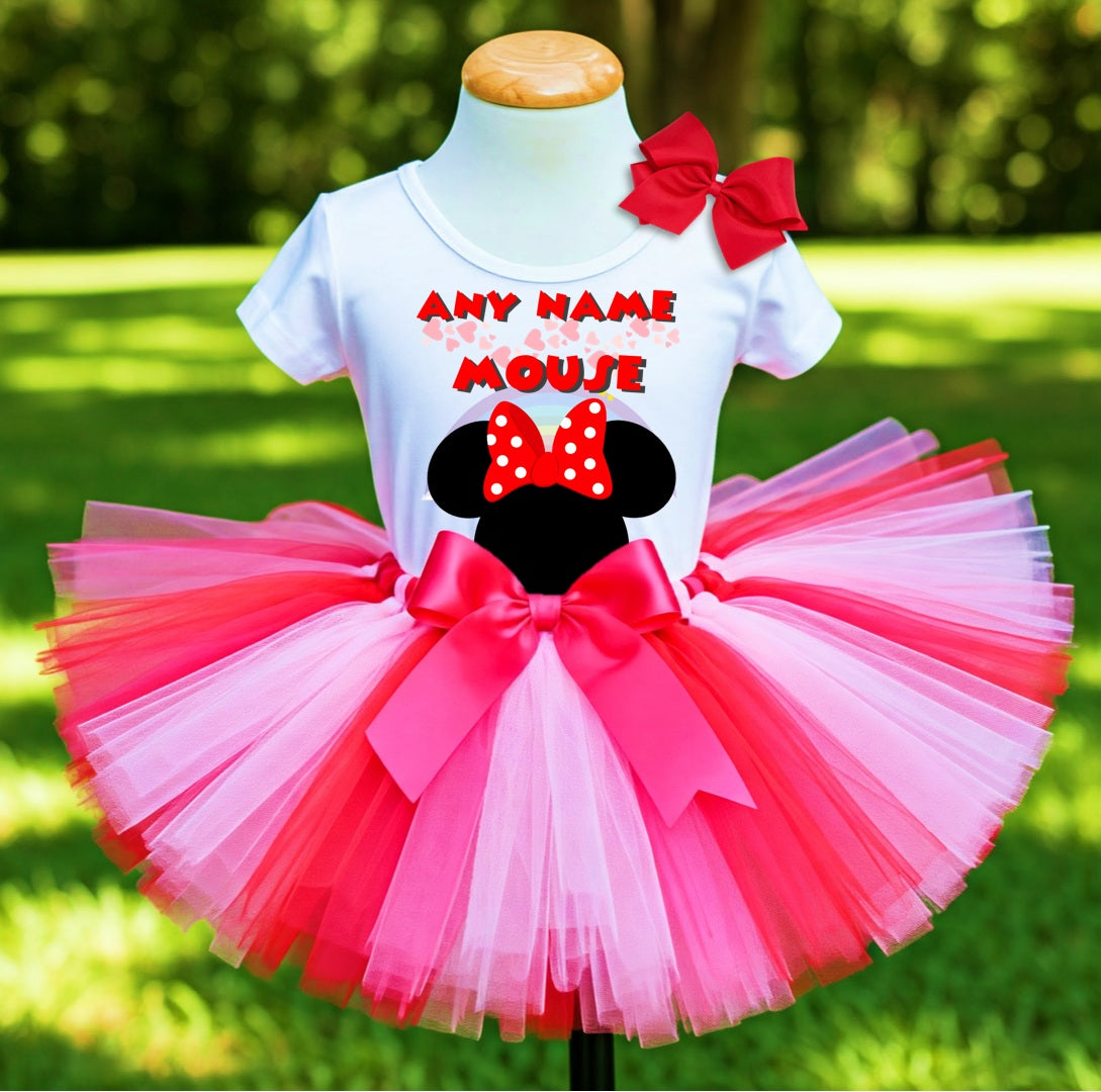 Minnie Mouse Red Bow Tutu Set Girls Personalized Custom Hot Pink Red Pink Tutu Outfit Dress Theme Cake Smash Party