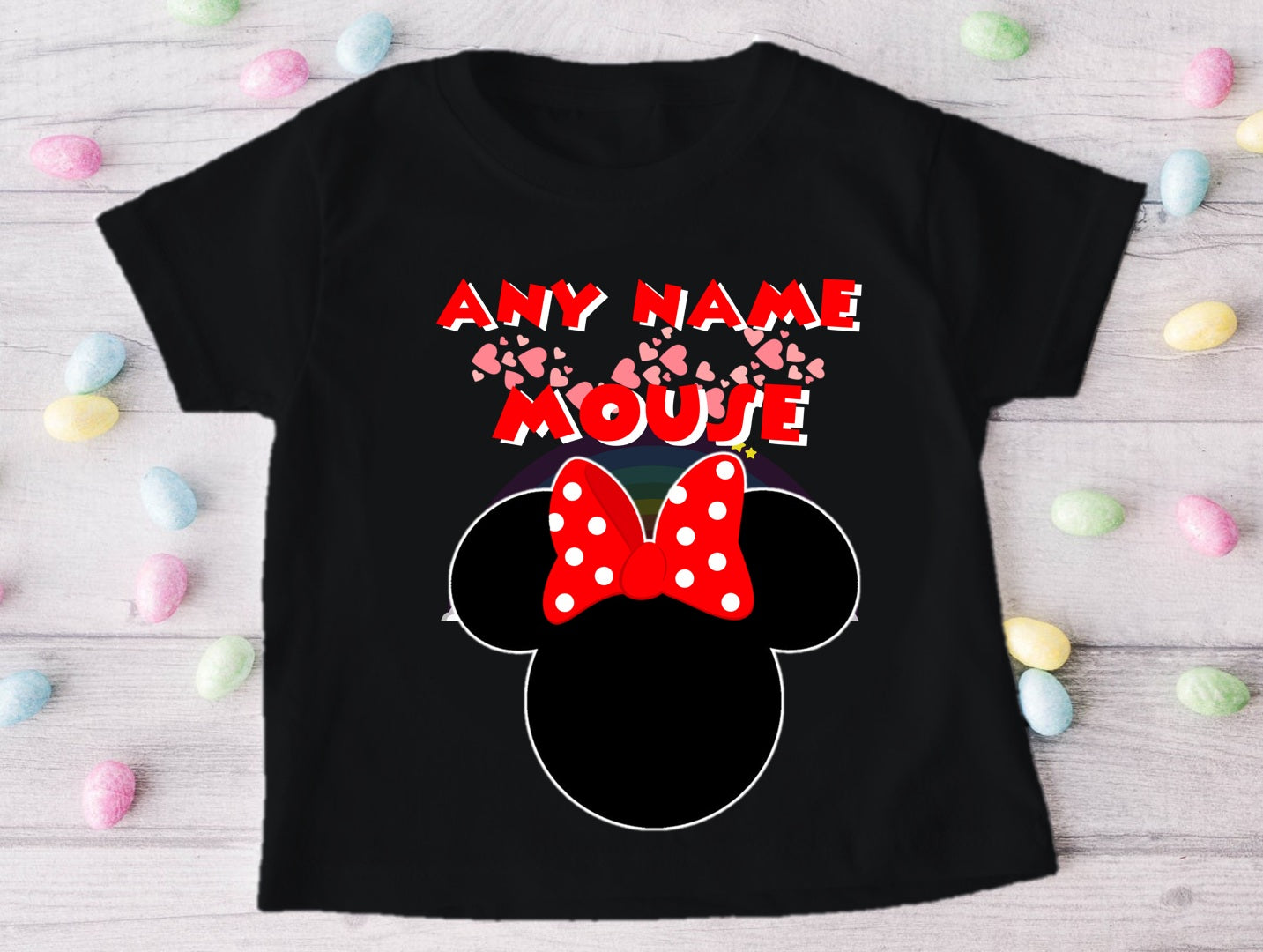 Minnie Mouse Red Bow Personalized Custom Black T-Shirt or Onesie Theme Cake Smash Party