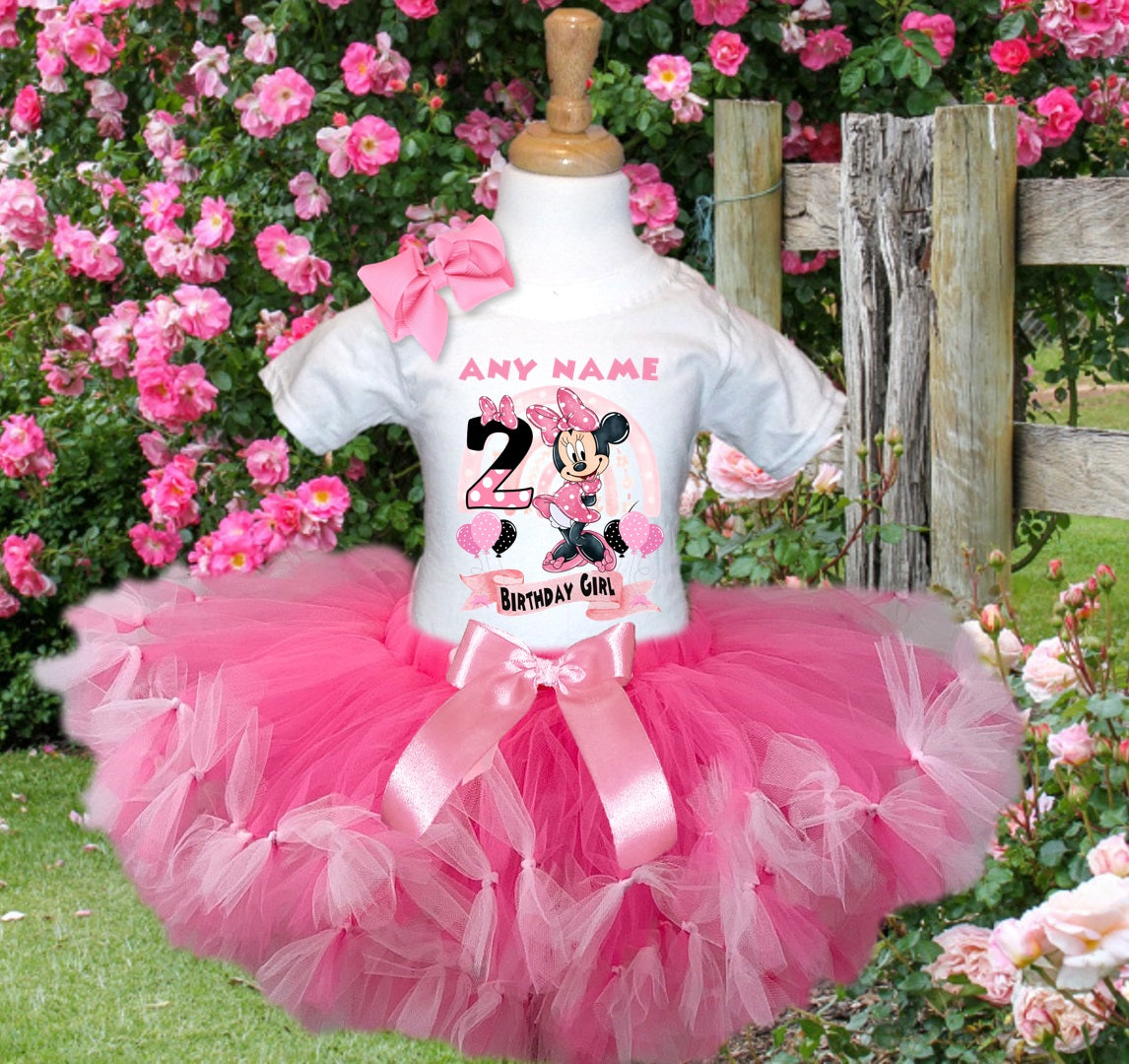 Minnie Mouse Tutu Set Girls Personalized Custom Hot Pink Soft Pink Knots Tutu Outfit Dress Theme Cake Smash Birthday Party