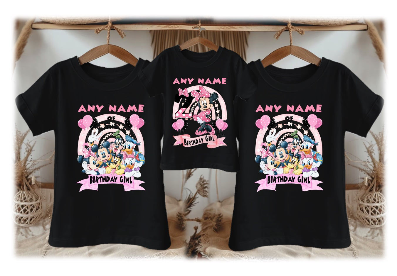 Minnie Mouse Personalized Custom Black Family T-Shirt or Onesie Pack Theme Cake Smash Birthday Party