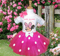 Minnie Mouse Tutu Set Girls Personalized Custom Hot Pink White Polka Dots Tutu Outfit Dress Theme Cake Smash Party