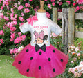 Minnie Mouse Tutu Set Girls Personalized Custom Hot Pink Black Polka Dots Tutu Outfit Dress Theme Cake Smash Party