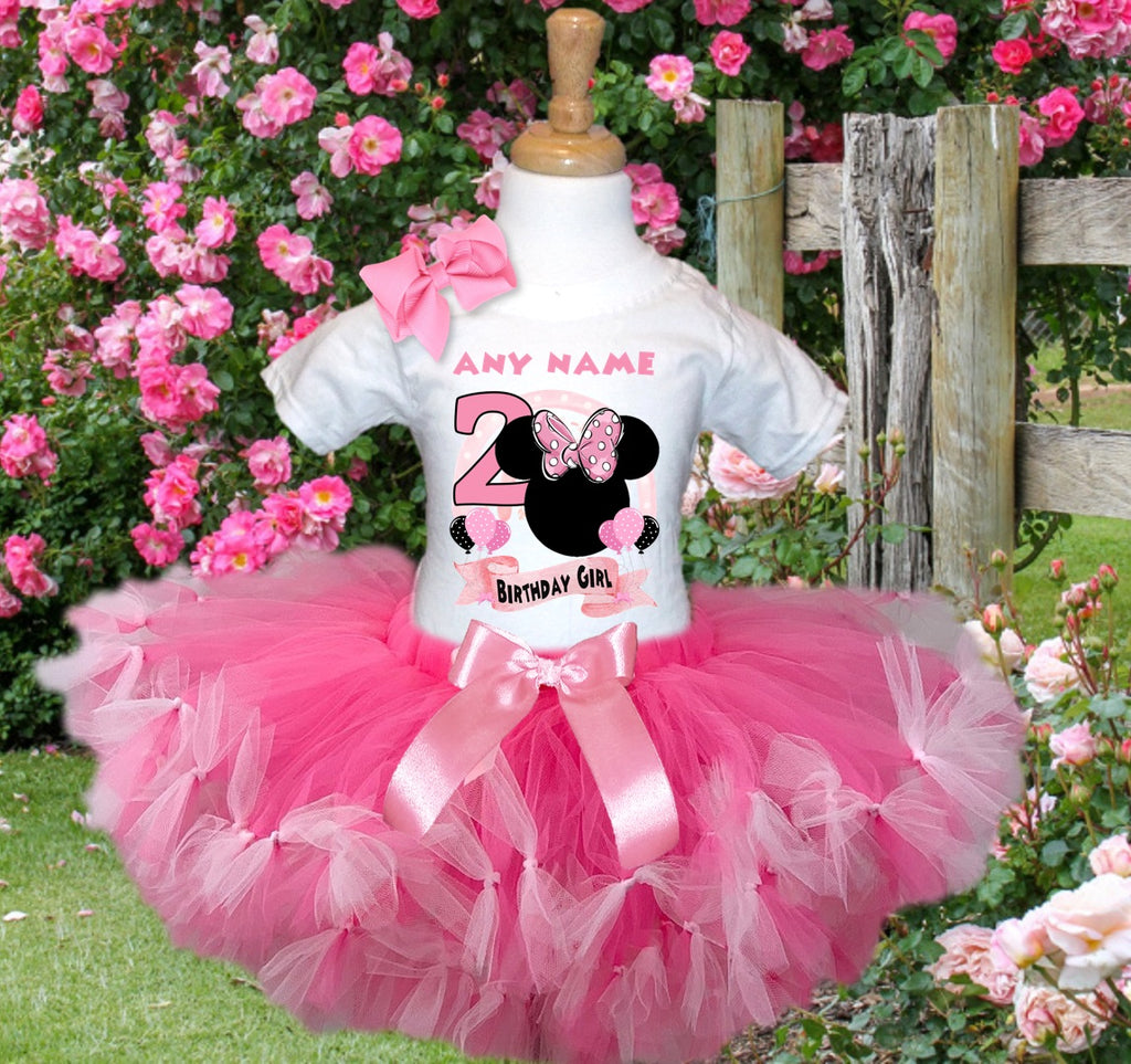 Minnie Mouse Ears Pink Bow Tutu Set Girls Personalized Custom Hot Pink Soft Pink Knots Tutu Outfit Dress Theme Cake Smash Birthday Party