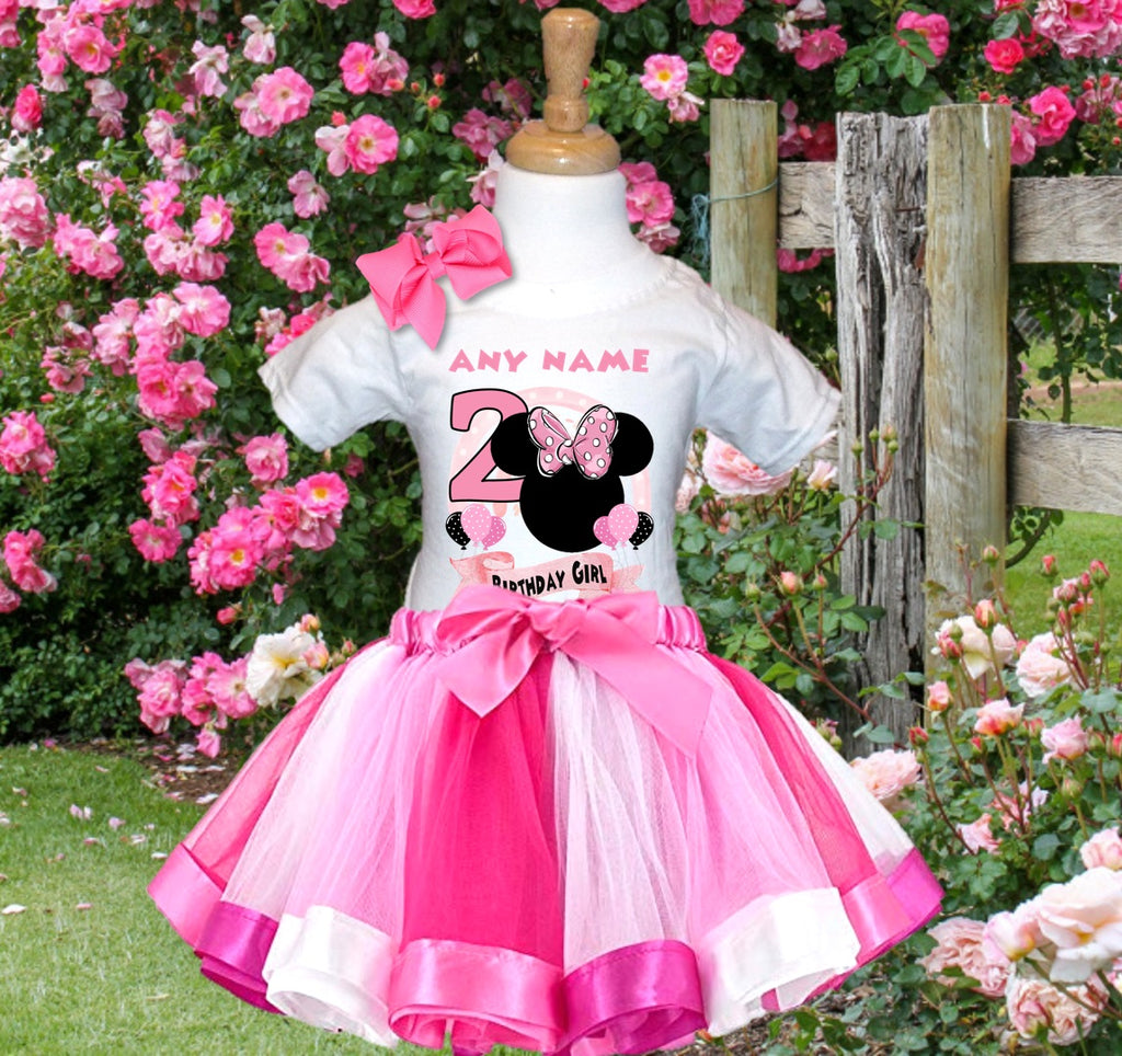 Minnie Mouse Ears Pink Bow Tutu Set Girls Personalized Custom Hot Pink White Pink Ribbon Tutu Outfit Dress Theme Cake Smash Birthday Party