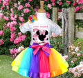 Minnie Mouse Ears Pink Bow Tutu Set Girls Personalized Custom Rainbow Ribbon Tutu Outfit Dress Theme Cake Smash Birthday Party