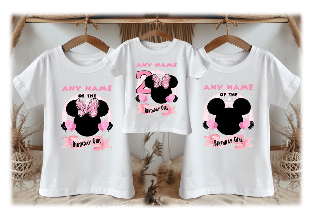 Minnie Mouse Ears Pink Bow Personalized Custom White Family T-Shirt or Onesie Pack Theme Cake Smash Birthday Party