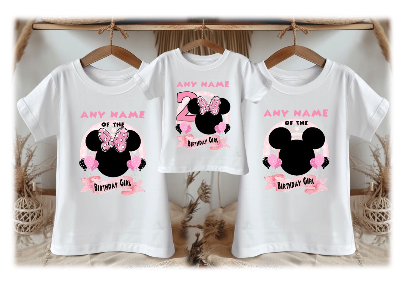 Minnie Mouse Ears Pink Bow Personalized Custom White Family T-Shirt or Onesie Pack Theme Cake Smash Birthday Party