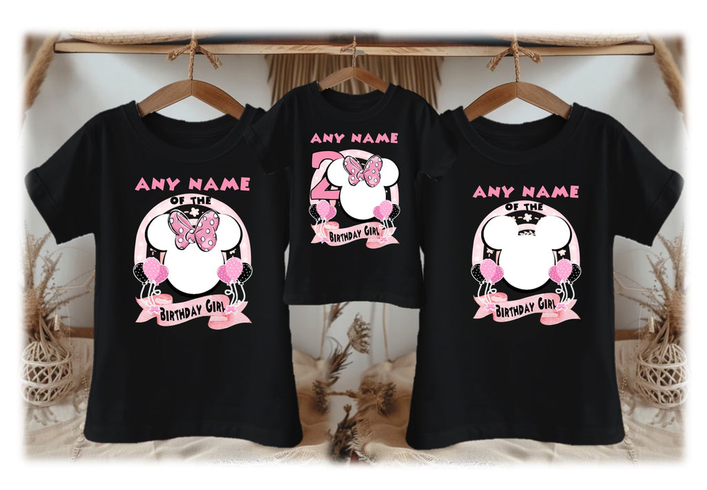 Minnie Mouse Ears Pink Bow Personalized Custom Black Family T-Shirt or Onesie Pack Theme Cake Smash Birthday Party