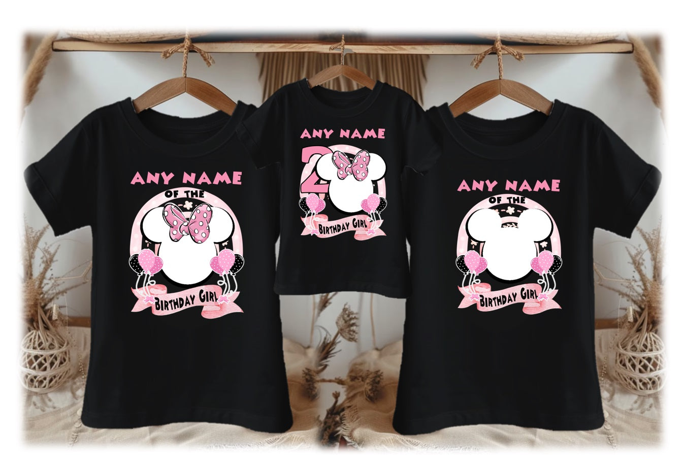 Minnie Mouse Ears Pink Bow Personalized Custom Black Family T-Shirt or Onesie Pack Theme Cake Smash Birthday Party