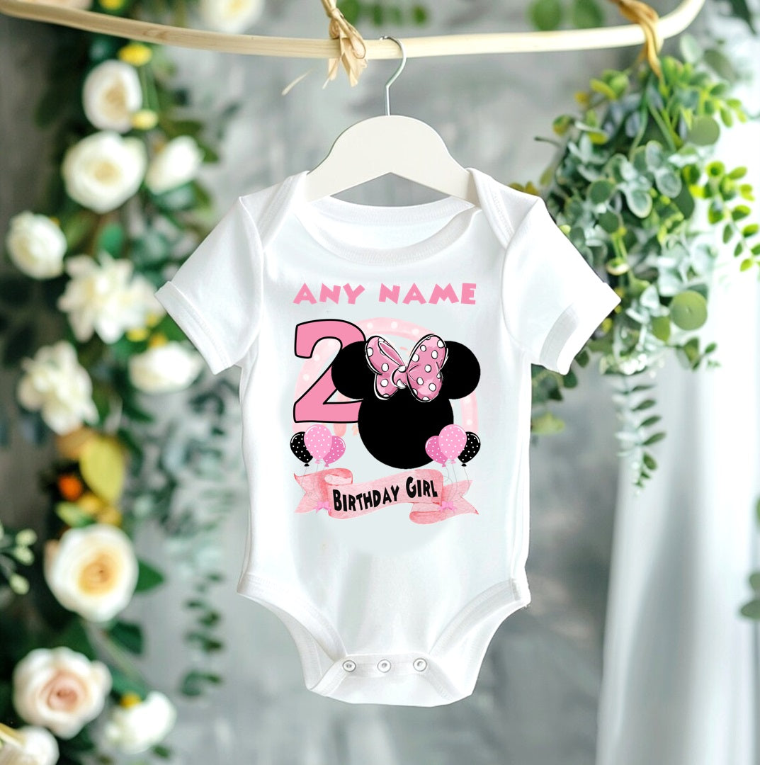 Minnie Mouse Ears Pink Bow Personalized Custom White T-Shirt or Onesie Theme Cake Smash Birthday Party
