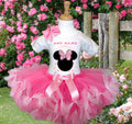 Minnie Mouse Ears Pink Bow Tutu Set Girls Personalized Custom Hot Pink Soft Pink Knots Tutu Outfit Dress Theme Cake Smash Party