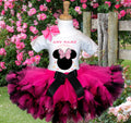Minnie Mouse Ears Pink Bow Tutu Set Girls Personalized Custom Hot Pink Black Knots Tutu Outfit Dress Theme Cake Smash Party