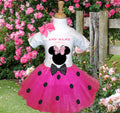 Minnie Mouse Ears Pink Bow Tutu Set Girls Personalized Custom Hot Pink Black Polka Dots Tutu Outfit Dress Theme Cake Smash Party