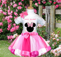 Minnie Mouse Ears Pink Bow Tutu Set Girls Personalized Custom Hot Pink White Pink Ribbon Tutu Outfit Dress Theme Cake Smash Party