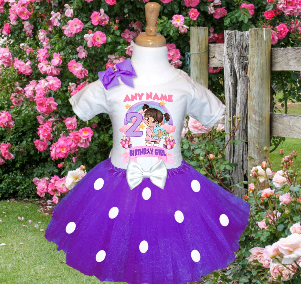 Monsters Inc Boo Tutu Set Girls Personalized Custom Purple White Polka Dots Tutu Outfit Dress Theme Cake Smash Birthday Party