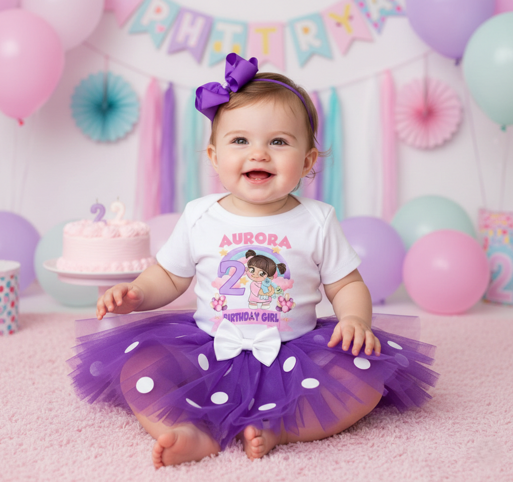 Monsters Inc Boo Tutu Set Girls Personalized Custom Purple White Polka Dots Tutu Outfit Dress Theme Cake Smash Birthday Party