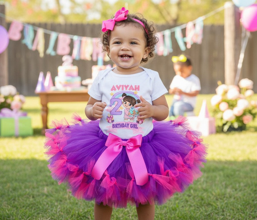 Monsters Inc Boo Tutu Set Girls Personalized Custom Purple Hot Pink Knots Tutu Outfit Dress Theme Cake Smash Birthday Party