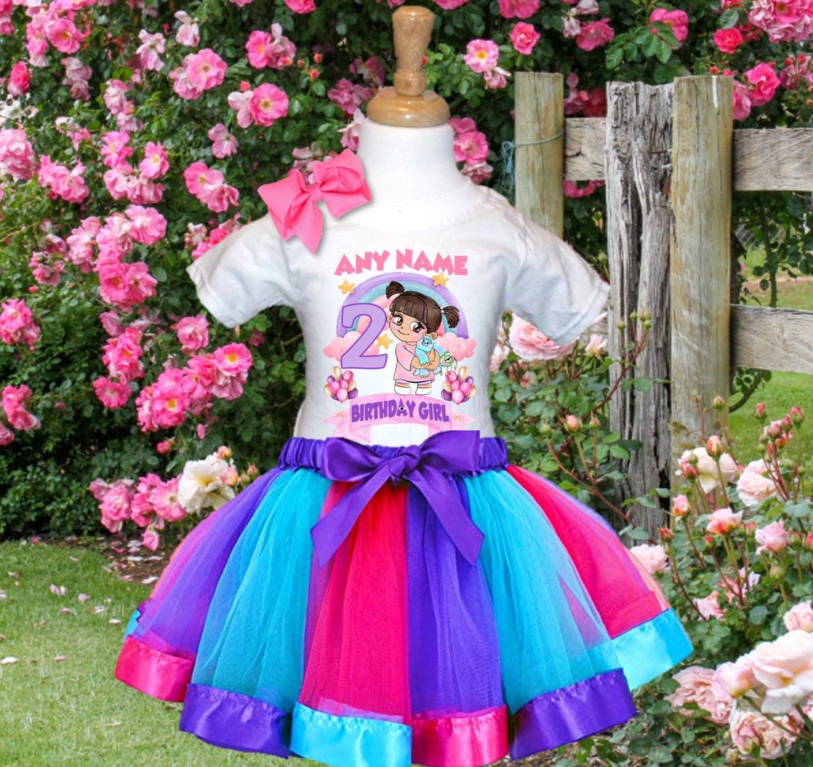 Monsters Inc Boo Tutu Set Girls Personalized Custom Hot Pink Blue Purple Ribbon Tutu Outfit Dress Theme Cake Smash Birthday Party