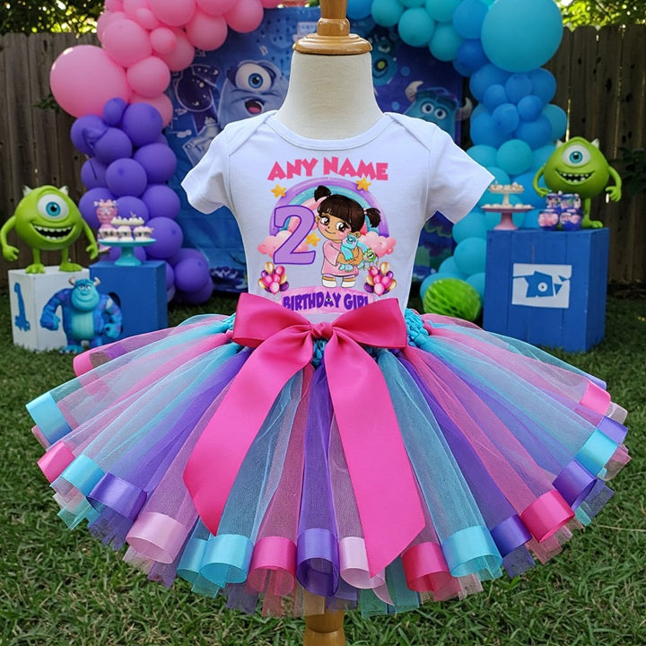 Monsters Inc Girl Boo Tutu Set Girls Personalized Custom Pink Blue Purple Ribbon Sewn Trim Tutu Outfit Dress Theme Cake Smash Birthday Party