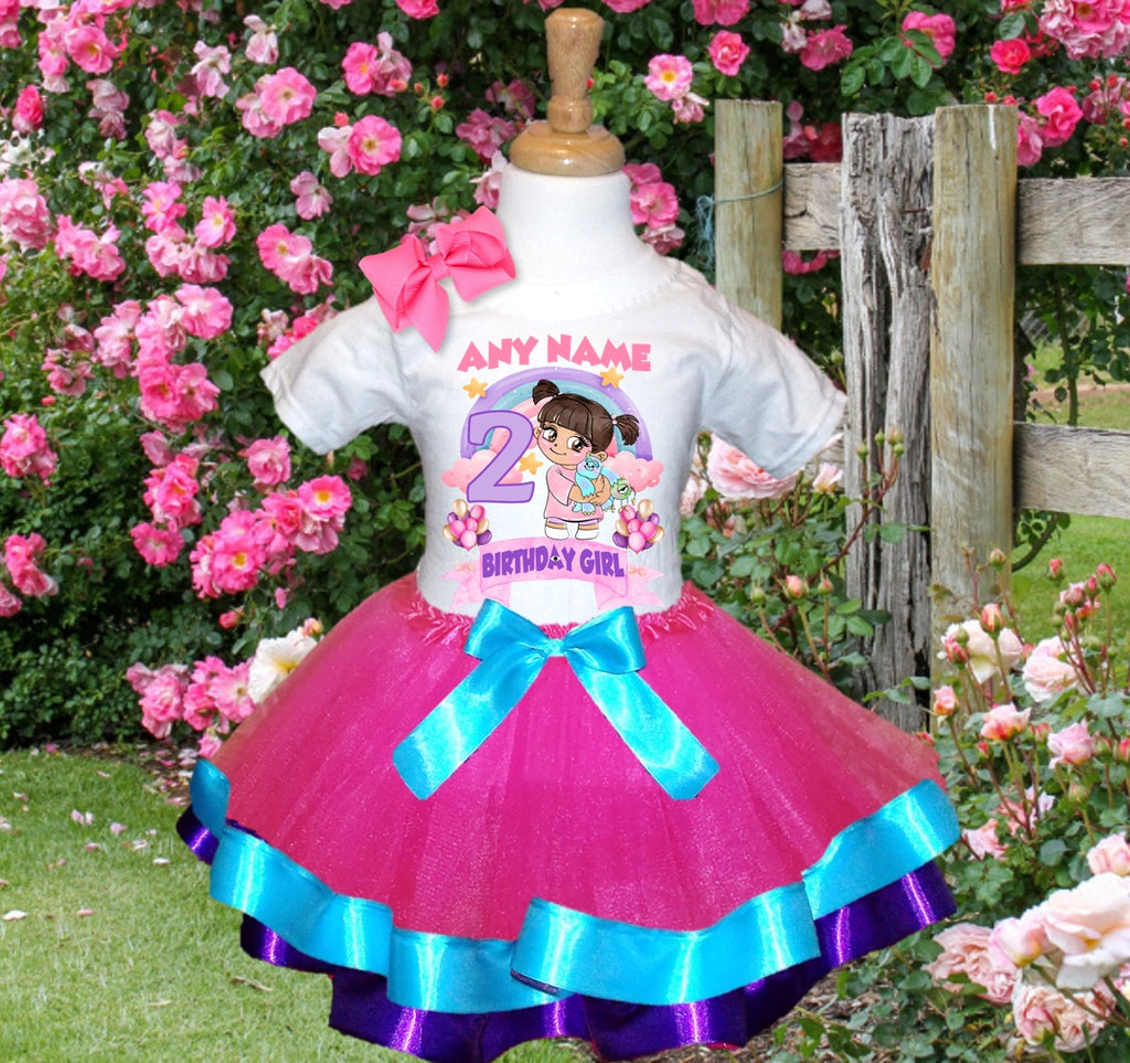 Monsters Inc Boo Tutu Set Girls Personalized Custom Hot Pink Blue Purple Ribbon Trim Tutu Outfit Dress Theme Cake Smash Birthday Party