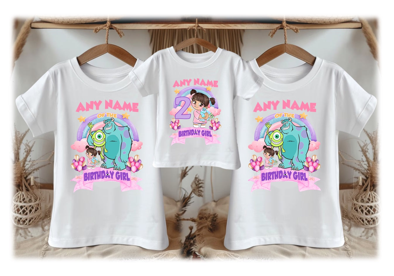 Monsters Inc Boo Personalized Custom White Family T-Shirt or Onesie Pack Theme Cake Smash Birthday Party