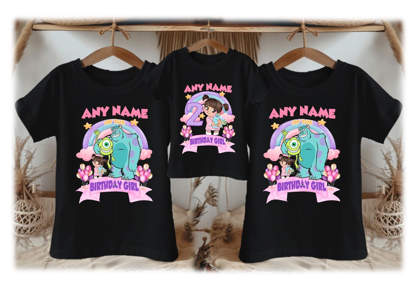 Monsters Inc Boo Personalized Custom Black Family T-Shirt or Onesie Pack Theme Cake Smash Birthday Party