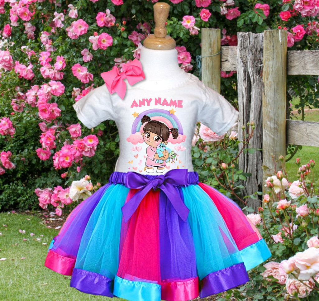 Monsters Inc Boo Tutu Set Girls Personalized Custom Hot Pink Blue Purple Ribbon Tutu Outfit Dress Theme Cake Smash Party