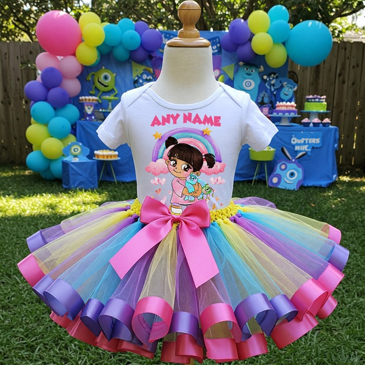 Monsters Inc Girl Boo Tutu Set Girls Personalized Custom Multicolor Ribbon Sewn Trim Tutu Outfit Dress Theme Cake Smash Party