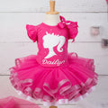 Barbie White Silhouette Face Pink Tutu Set Girls Personalized Custom Pink White Glitter Ribbon Sewn Trim Tutu Outfit Dress Theme Cake Smash Birthday Party
