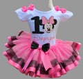 Minnie Mouse Head Pink Bow Tutu Set Girls Personalized Custom Pink Black Ribbon Sewn Trim Tutu Outfit Dress Theme Cake Smash Birthday Party