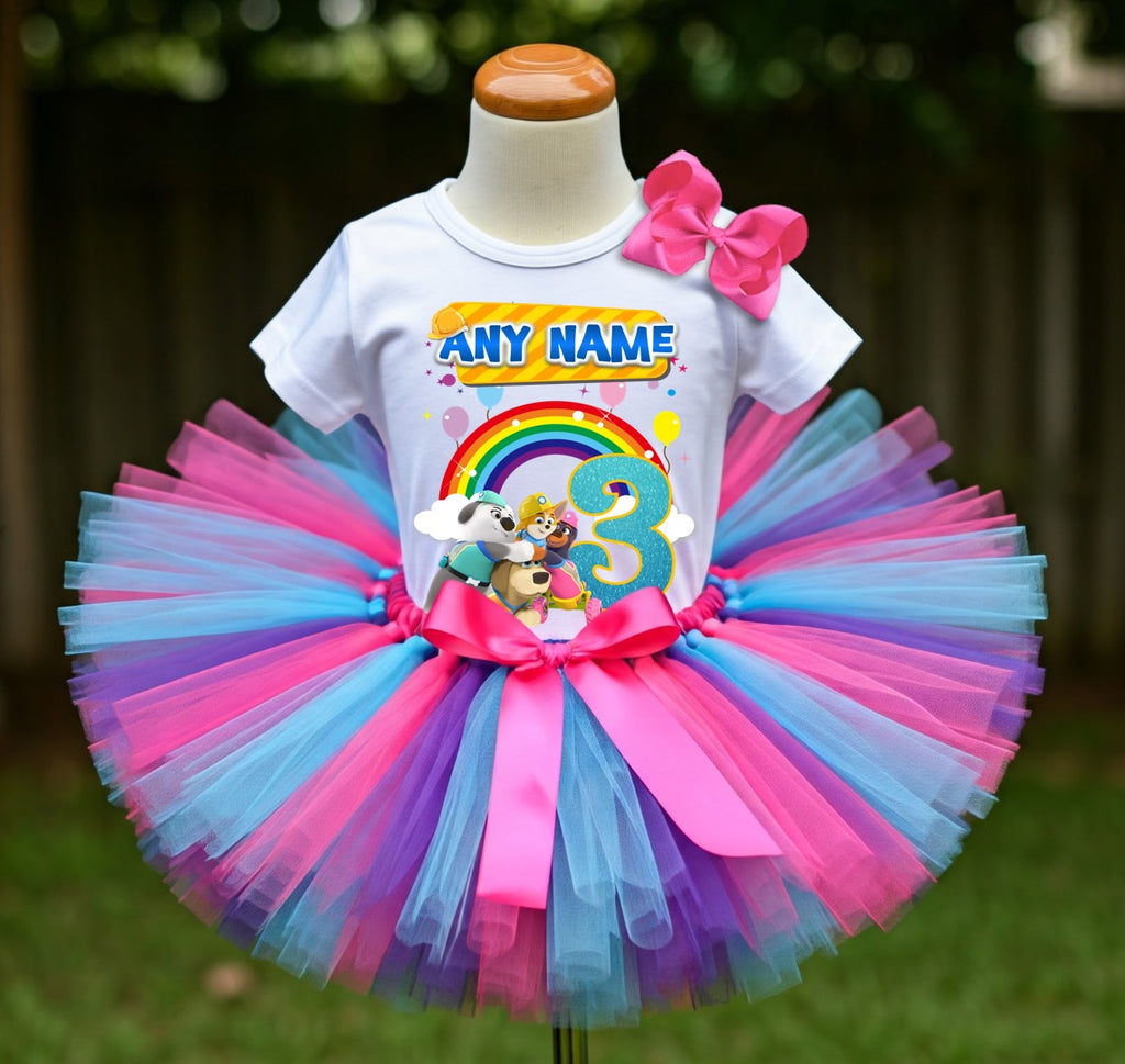 Pupstruction Tutu Set Girls Personalized Custom Hot Pink Blue Purple Tutu Outfit Dress Theme Cake Smash Birthday Party