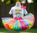 Pupstruction Tutu Set Girls Personalized Custom Rainbow Ribbon Sewn Trim Tutu Outfit Dress Theme Cake Smash Birthday Party