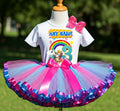 Pupstruction Tutu Set Girls Personalized Custom Hot Pink Blue Purple Ribbon Sewn Trim Tutu Outfit Dress Theme Cake Smash Birthday Party