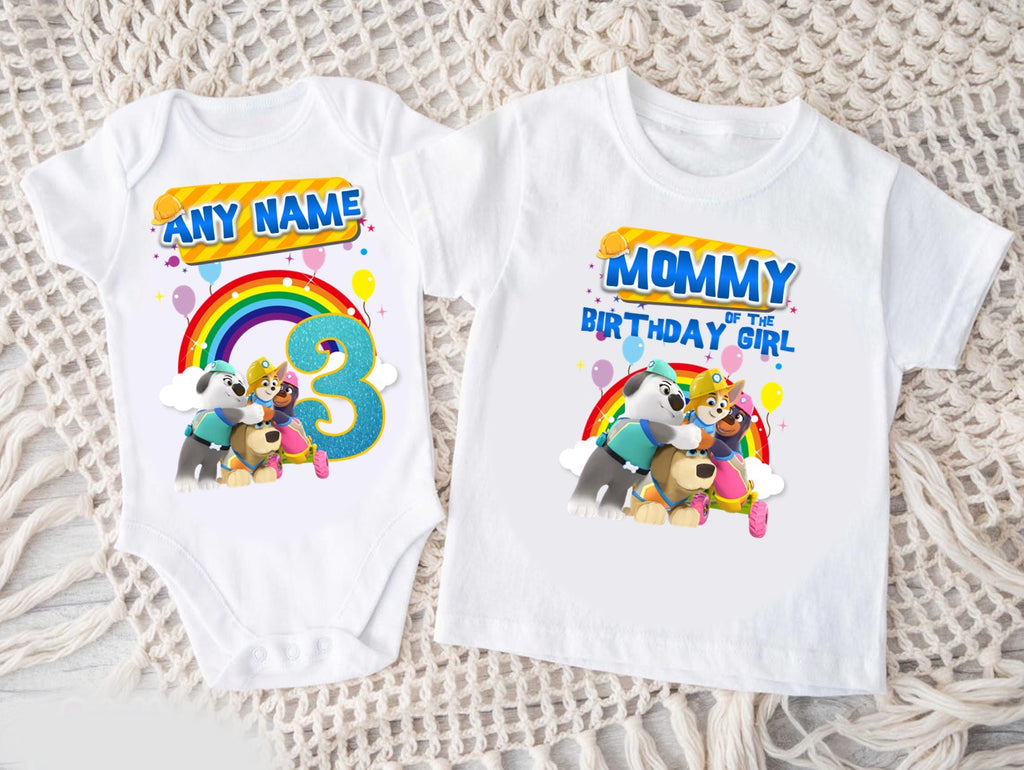 Pupstruction Personalized Custom White Family T-Shirt or Onesie Pack Theme Cake Smash Birthday Party