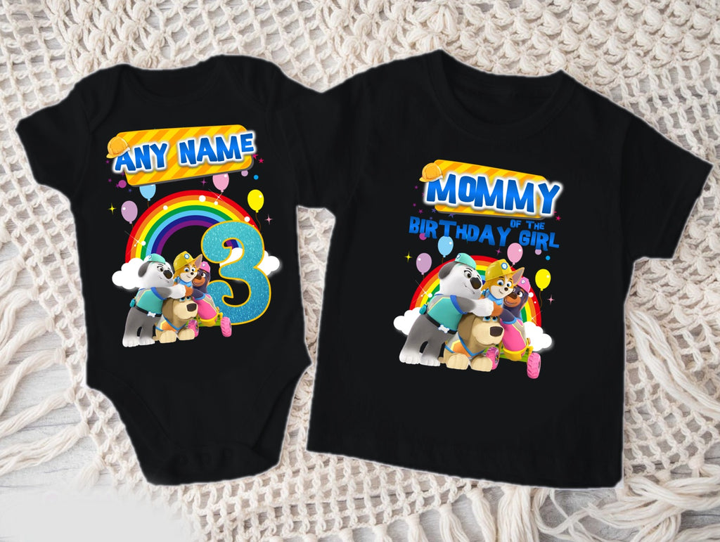 Pupstruction Personalized Custom Black Family T-Shirt or Onesie Pack Theme Cake Smash Birthday Party