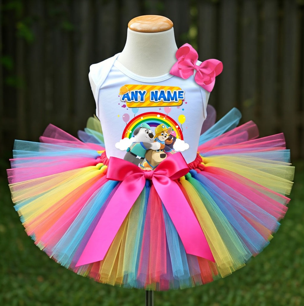 Pupstruction Tutu Set Girls Personalized Custom Rainbow Tutu Outfit Dress Theme Cake Smash Party