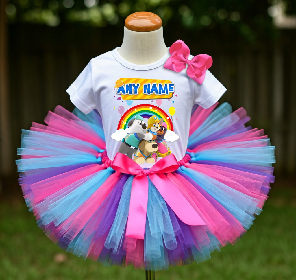 Pupstruction Tutu Set Girls Personalized Custom Hot Pink Blue Purple Tutu Outfit Dress Theme Cake Smash Party