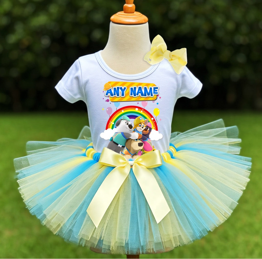 Pupstruction Tutu Set Girls Personalized Custom Blue Yellow Tutu Outfit Dress Theme Cake Smash Party