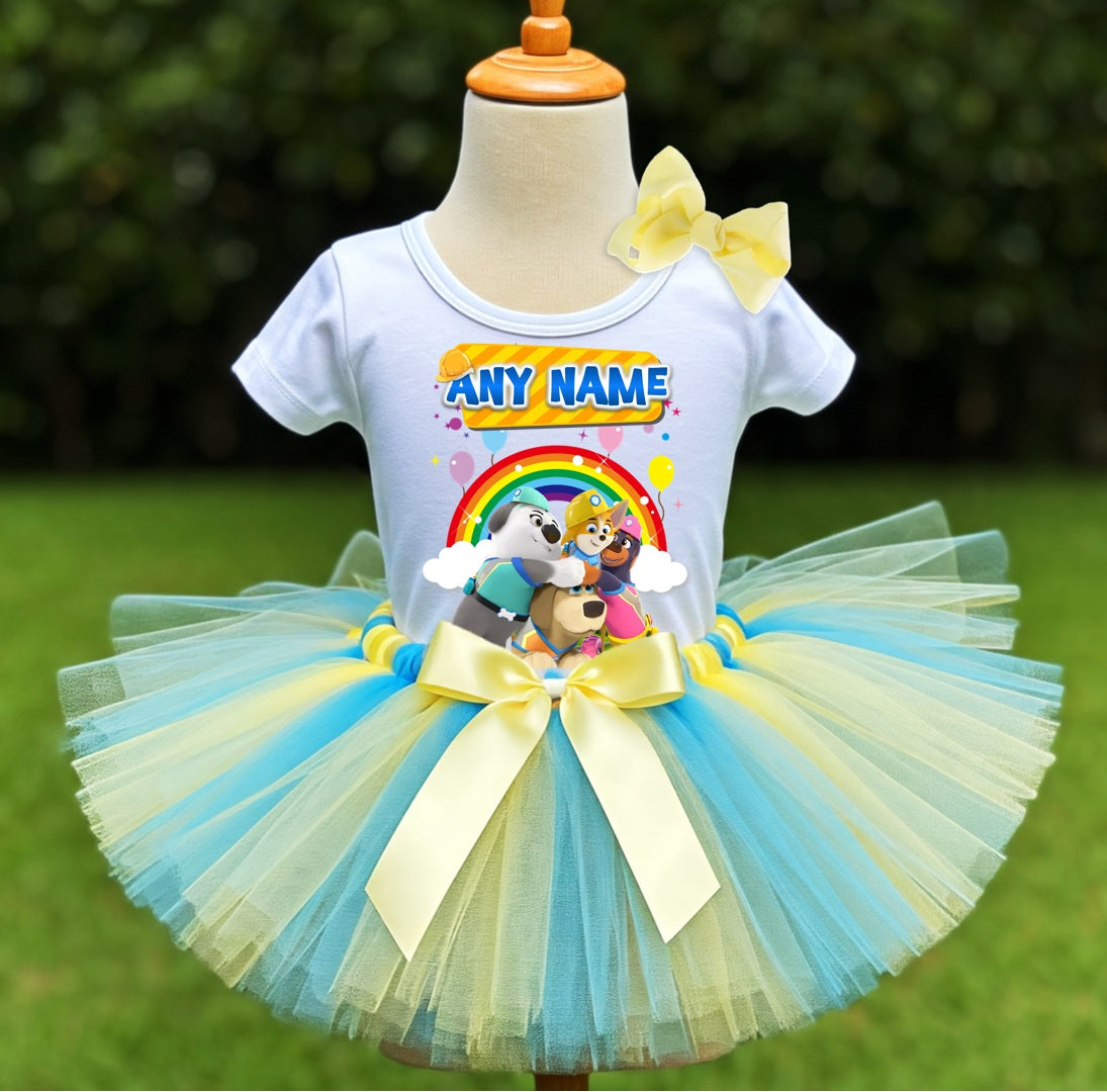 Pupstruction Tutu Set Girls Personalized Custom Blue Yellow Tutu Outfit Dress Theme Cake Smash Party