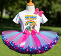 Pupstruction Tutu Set Girls Personalized Custom Hot Pink Blue Purple Ribbon Sewn Trim Tutu Outfit Dress Theme Cake Smash Party