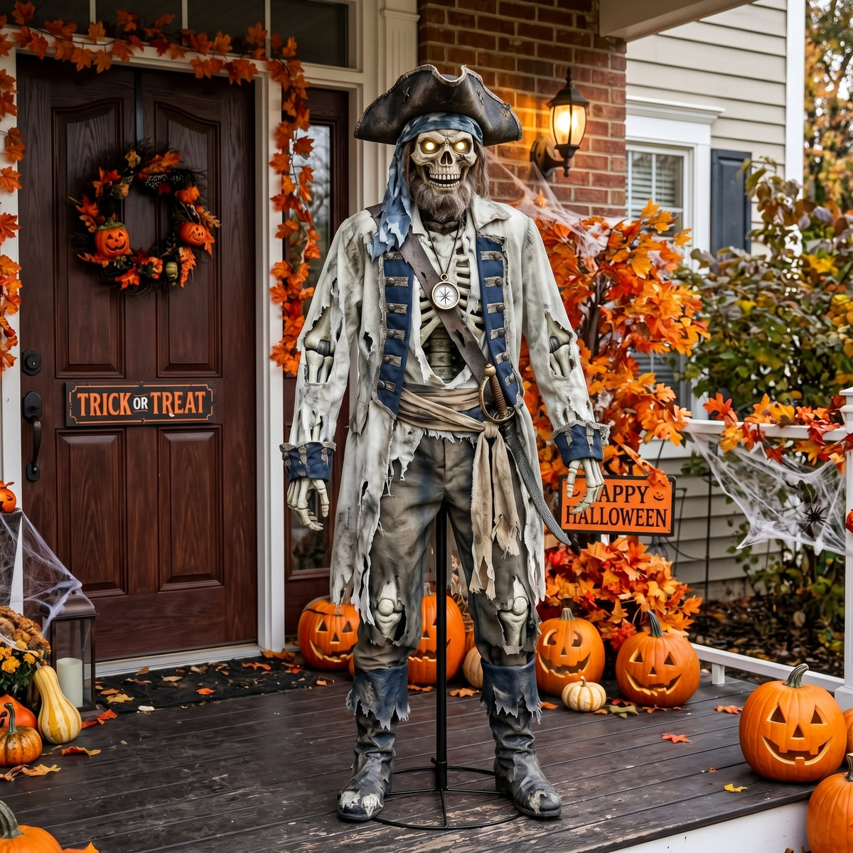 6' Animated Ghost Ship / Pirate's Curse Mutinous Hand Crew Member Figure Music Lights Motion Sensor Halloween Home Decor Accent Yard Prop