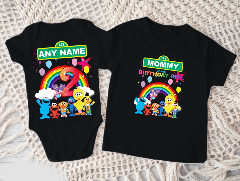 Sesame Street Chibi Cute Personalized Custom Black Family T-Shirt or Onesie Pack Theme Cake Smash Birthday Party