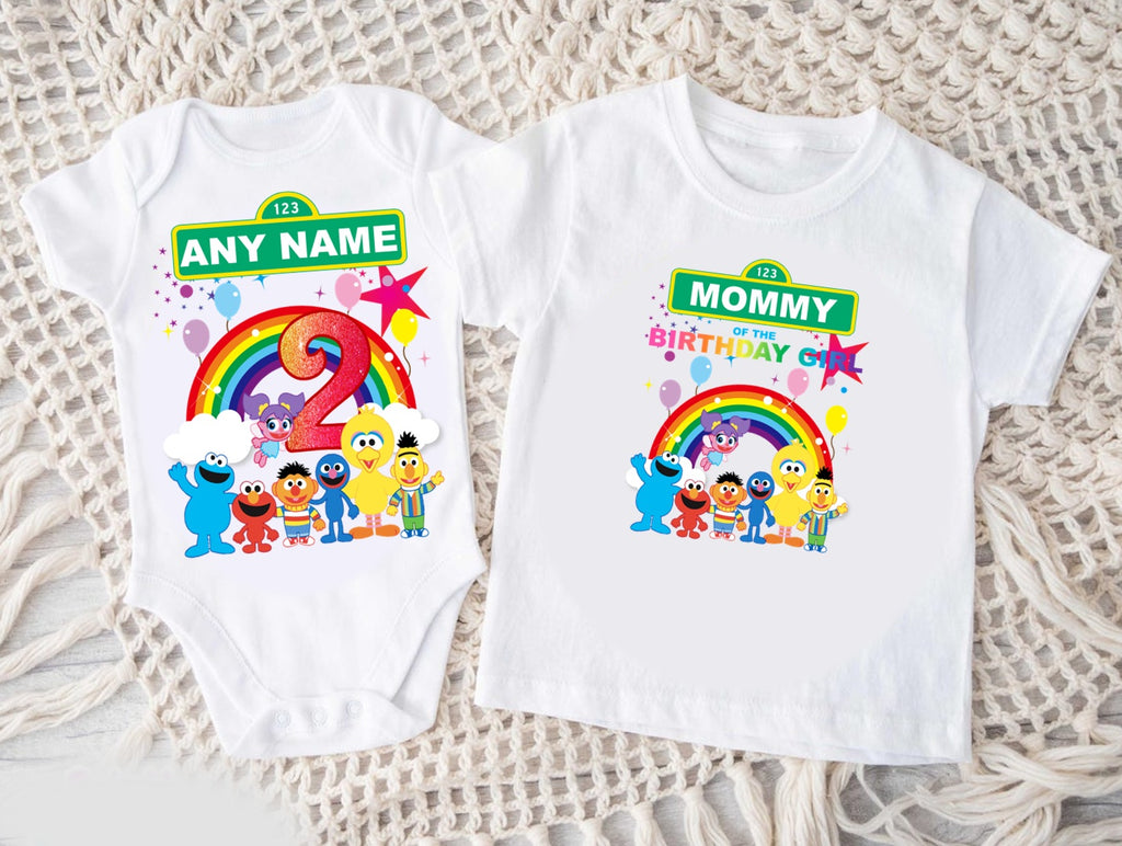Sesame Street Chibi Cute Personalized Custom White Family T-Shirt or Onesie Pack Theme Cake Smash Birthday Party