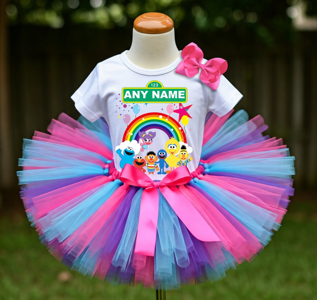 Sesame Street Chibi Cute Tutu Set Girls Personalized Custom Hot Pink Blue Purple Tutu Outfit Dress Theme Cake Smash Party