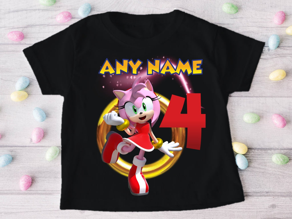 Sonic the Hedgehog Amy Rose Personalized Custom Black Family T-Shirt or Onesie Pack Theme Cake Smash Birthday Party