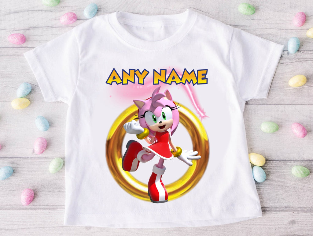 Sonic the Hedgehog Amy Rose Tutu Set Girls Personalized Custom Rainbow Ribbon Sewn Trim Tutu Outfit Dress Theme Cake Smash Party
