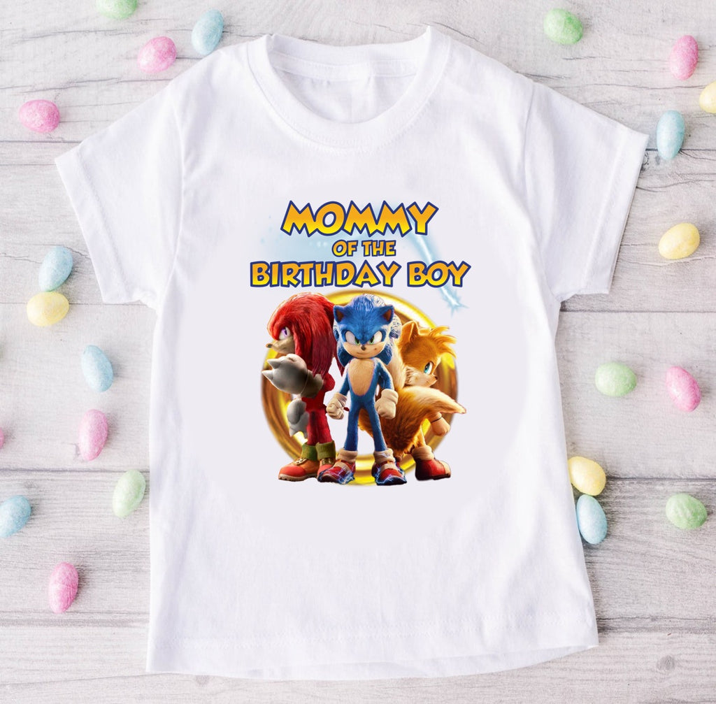 Sonic the Hedgehog Tails Personalized Custom White Family T-Shirt or Onesie Pack Theme Cake Smash Birthday Party
