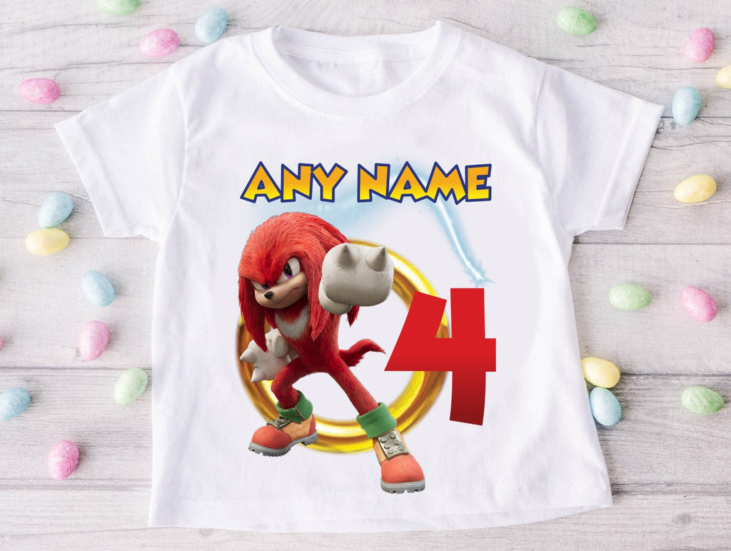 Sonic the Hedgehog Knuckles Personalized Custom White Family T-Shirt or Onesie Pack Theme Cake Smash Birthday Party