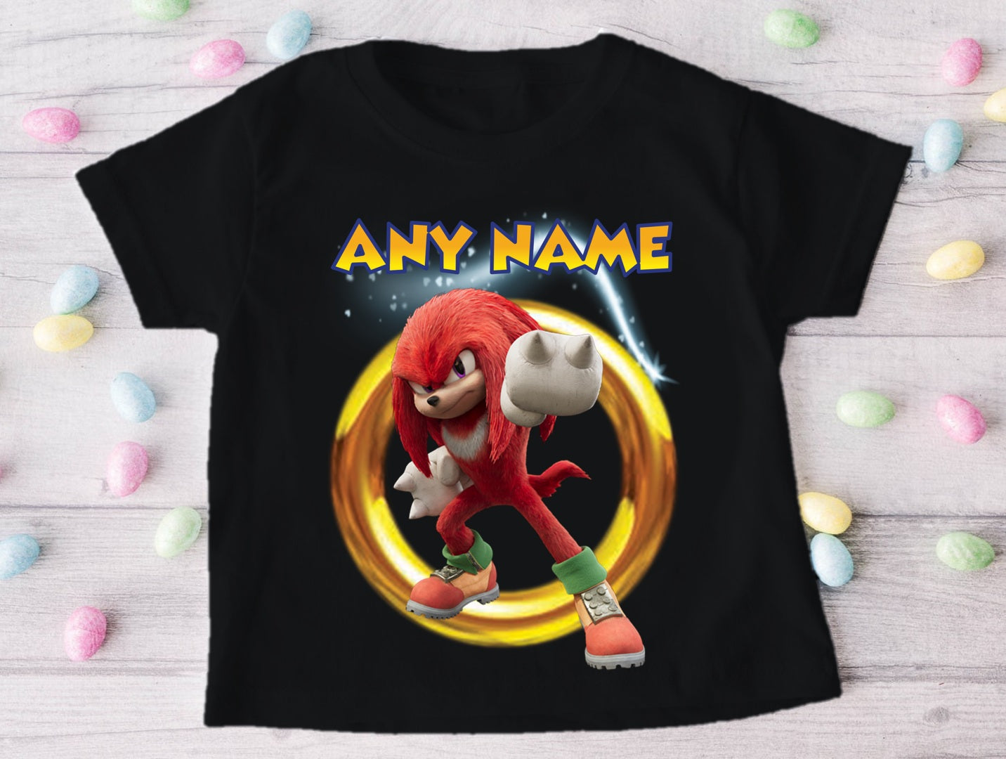 Sonic the Hedgehog Knuckles Personalized Custom Black T-Shirt or Onesie Theme Cake Smash Party