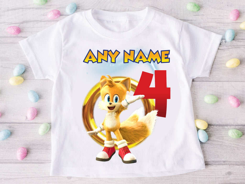 Sonic the Hedgehog Tails Personalized Custom White Family T-Shirt or Onesie Pack Theme Cake Smash Birthday Party